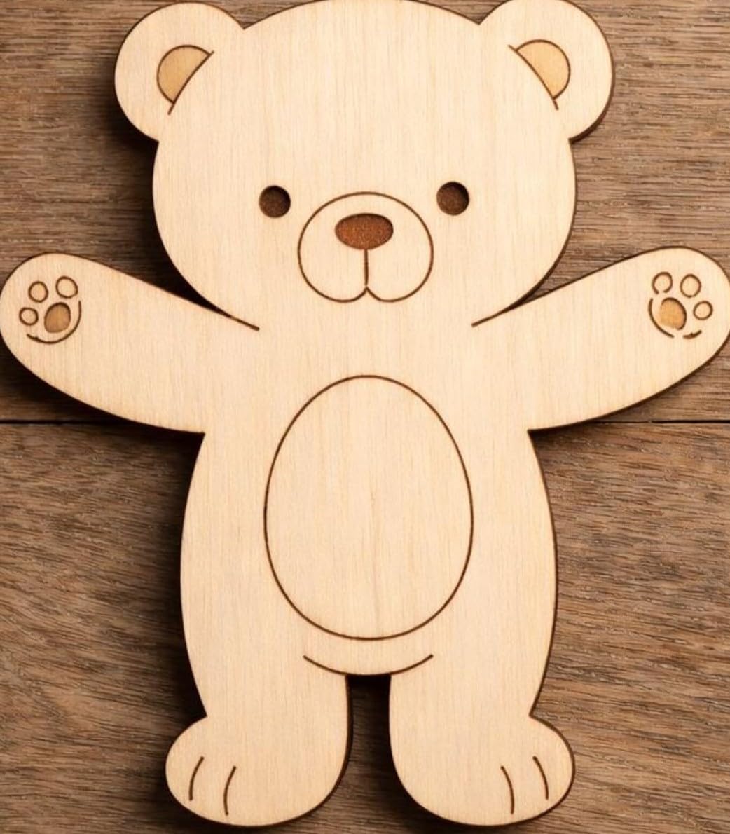 0 Pcs Teddy Bear Wooden Craft Blanks | 4 Inch MDF Teddy Bear Cutouts | DIY Baby Shower Crafts