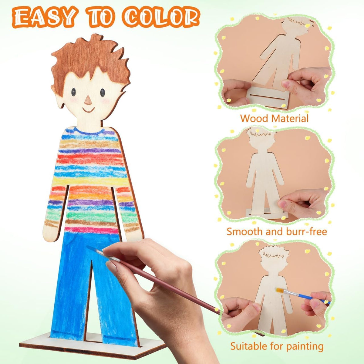 20 Pcs Wooden People Cutouts Unfinished People Centerpieces Boy Girl Slices Graffiti Painting