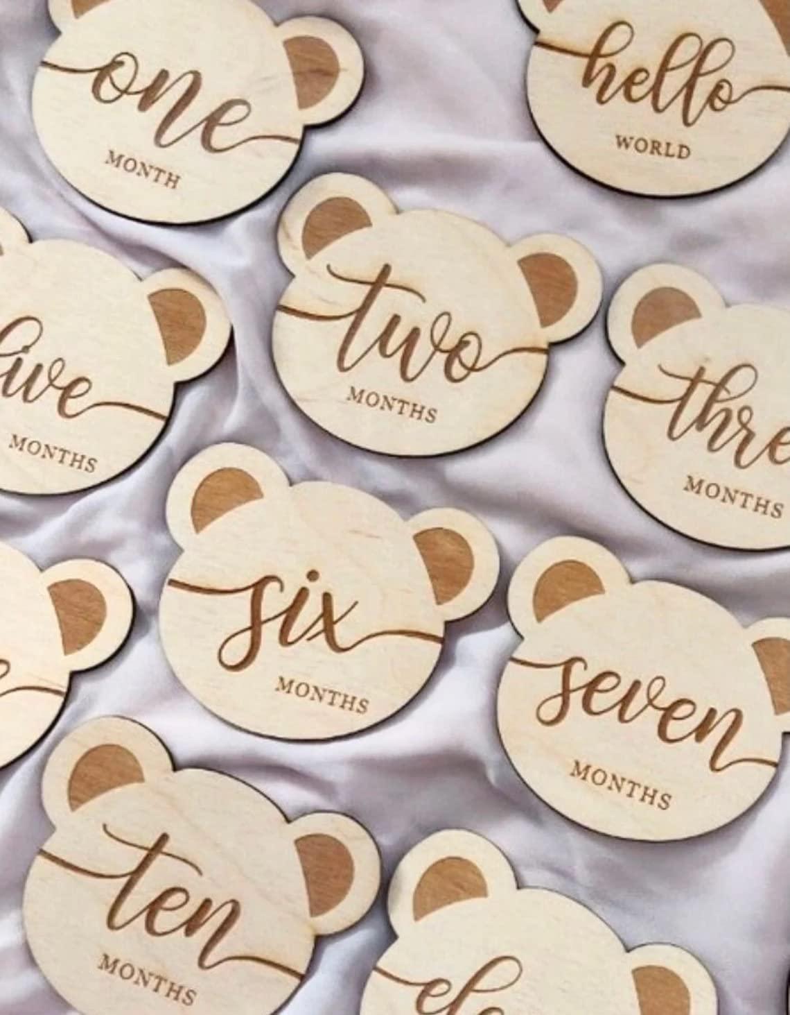 Haoser Teddy Bear Milestone Cards, Wooden Milestone Cards, Milestone, First Baby Milestones, Baby Shower Gift, Gender Neutral Gift - Haoser