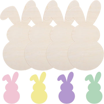 4 Pcs Wooden Bunny Cutouts 9.5x5.1 Inch | Unfinished Easter Rabbit Wood Shapes for DIY Painting