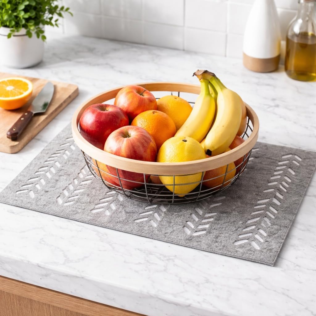 Set of 4 Grey Felt Placemats | Chevron Pattern Rectangle Dining Table Mats