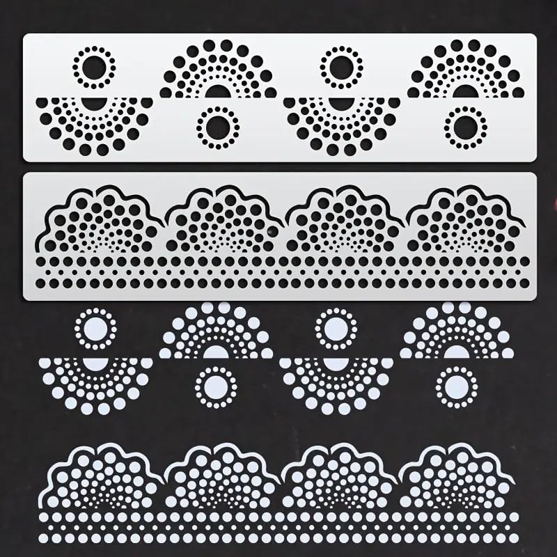 2 Pcs Mandala Border Stencil Set – 3x12 Inch Reusable Dot Mandala Painting Stencils – DIY Craft Templates for Canvas, Paper, Fabric, Wall, Tile, Floor & Home Décor Art Projects