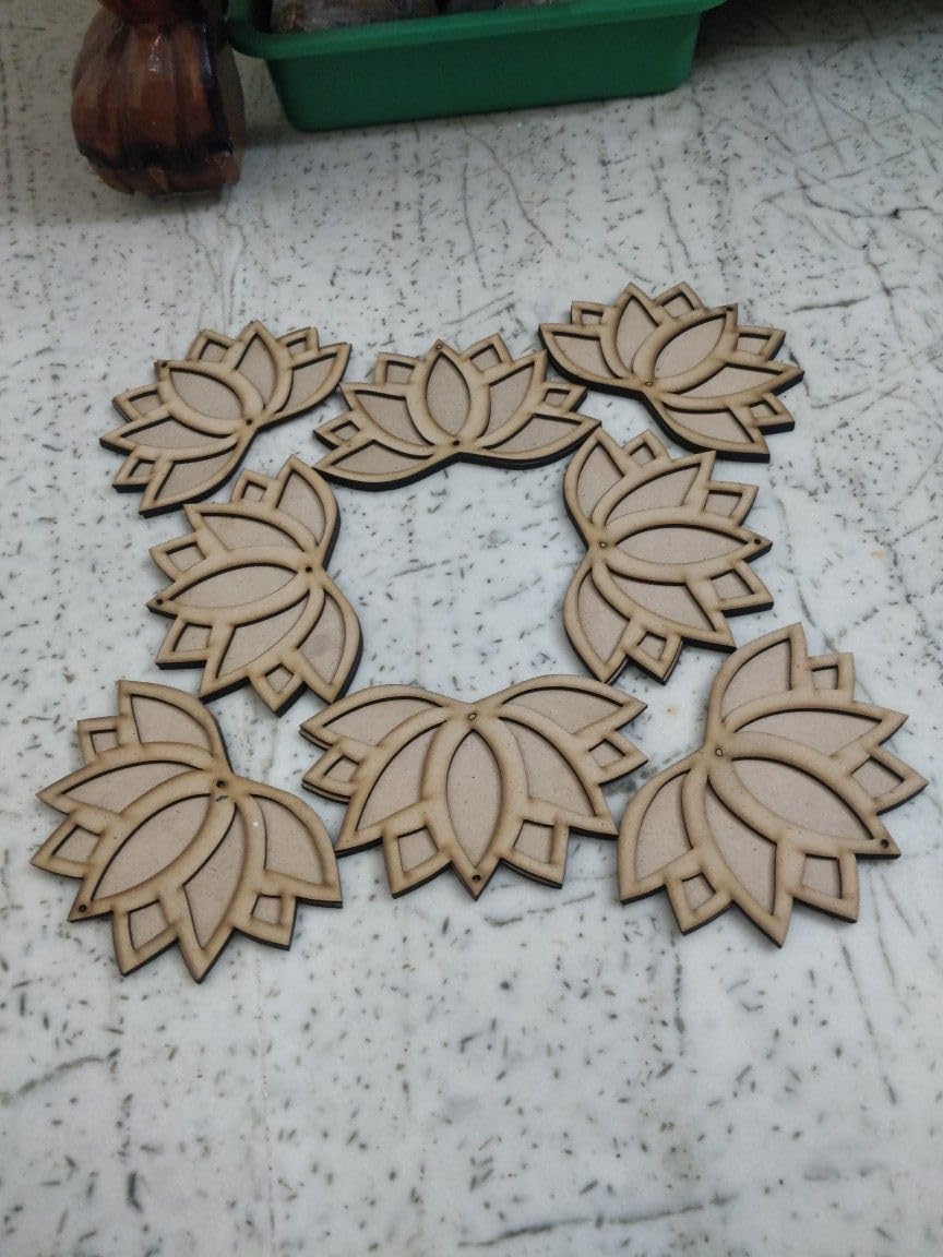 Haoser 10 Pcs Lotus MDF Cutout for Art and Craft