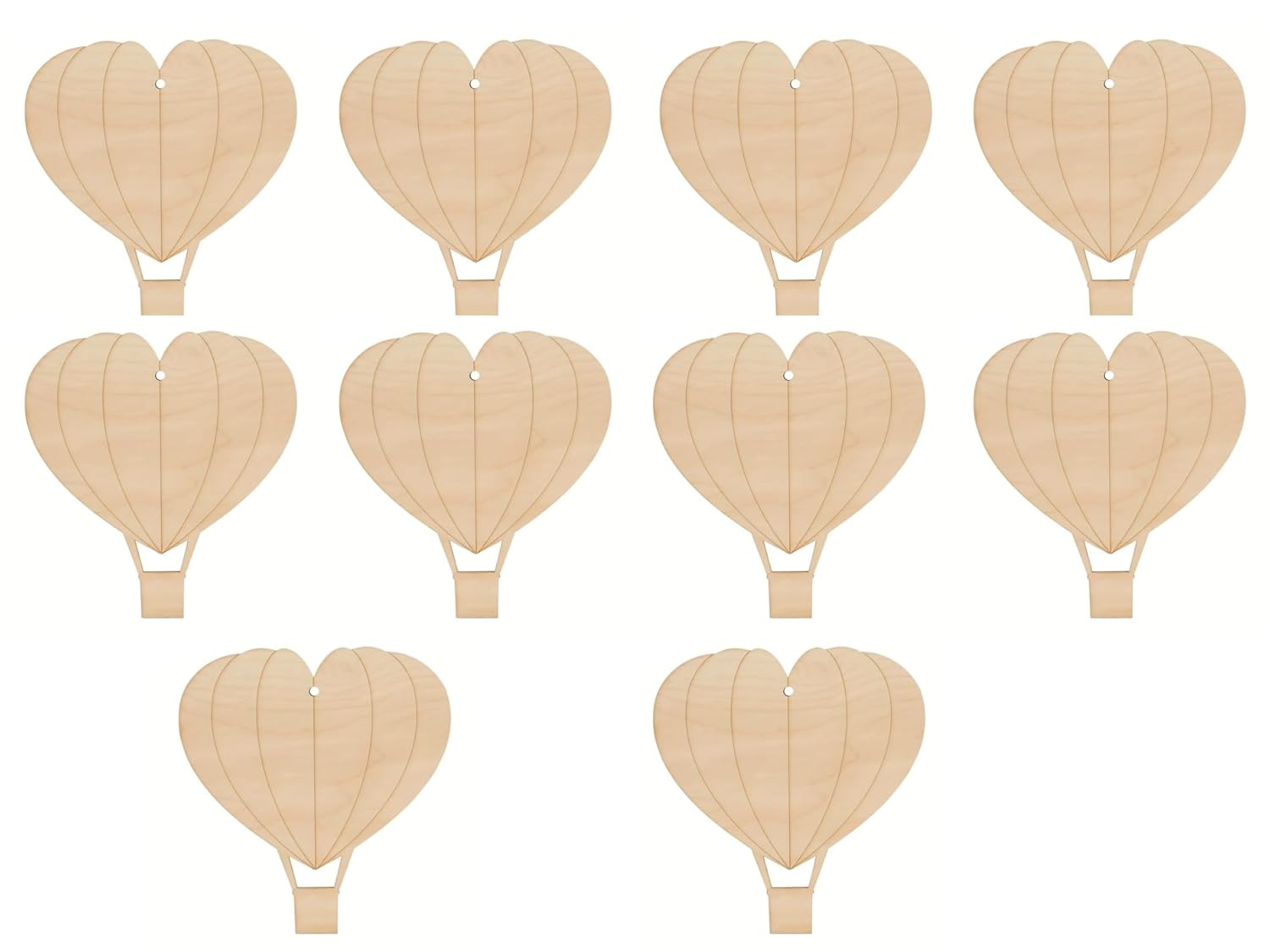 10 Pcs Wooden Heart Hot Air Balloon Hanging Cutouts | Pine MDF Craft Shapes