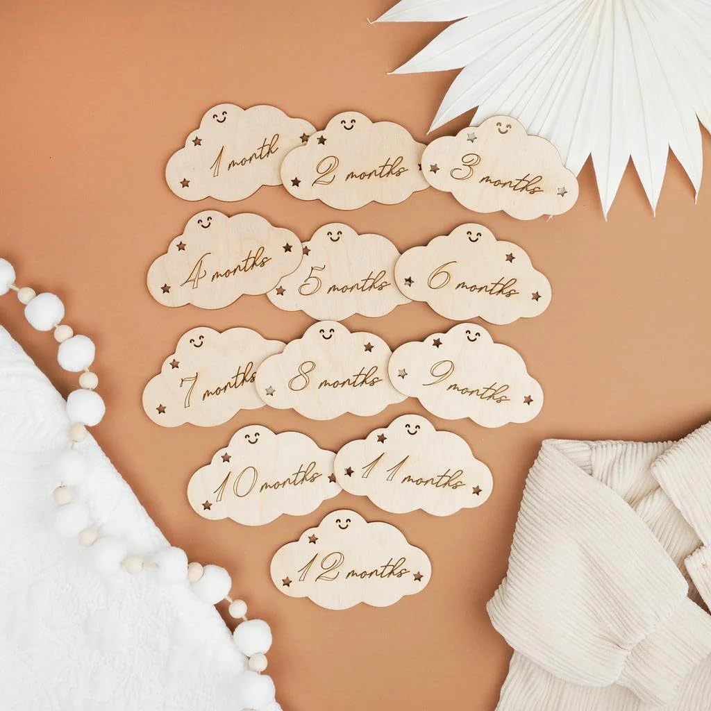 Set of 12 Wooden Baby Milestone Clouds – MDF Milestone Markers