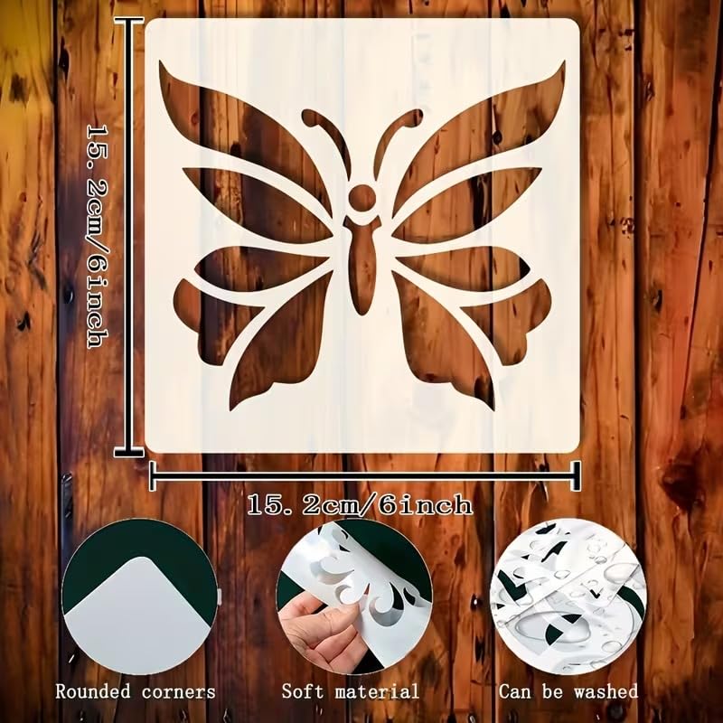 Reusable Butterfly Stencil | Plastic Painting Template | Intricate Honey Gathering Butterfly Design for Wall Painting