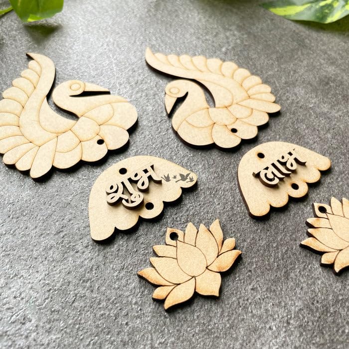 6 Pairs Wooden MDF Shubh Labh 3.5x3.5 Inch – Divine Mandala Design