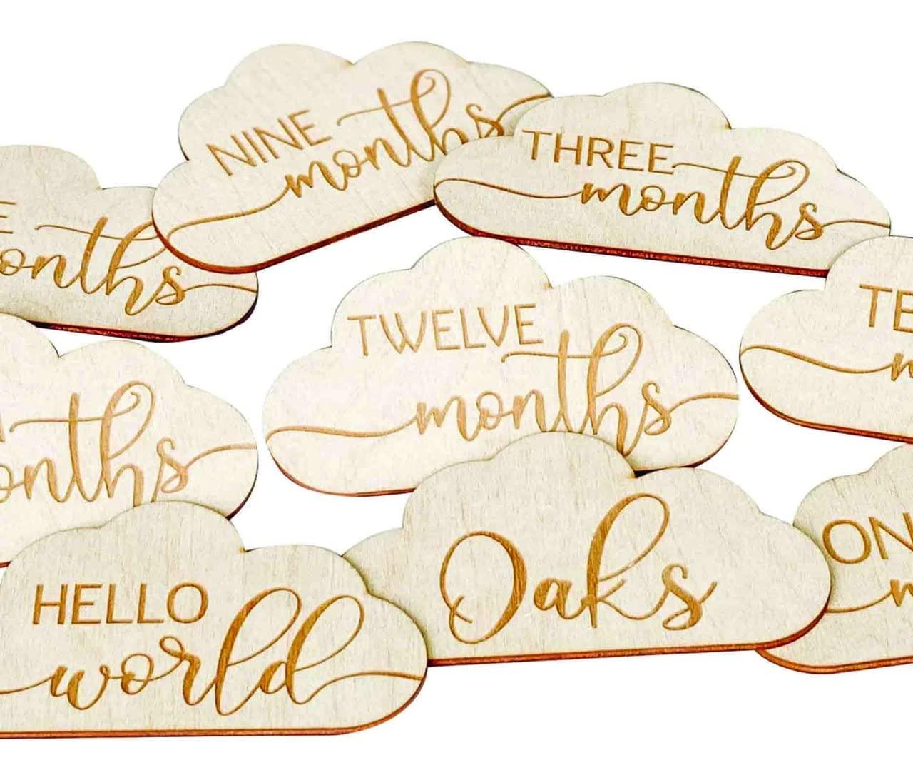 Haoser Baby Monthly Milestone Cards, Cloud Wooden Baby Milestone Cards, Baby Announcement, Baby Shower Gift, Gender Neutral Gifts, Milestone Markers, Photo Prop - Haoser