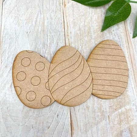 Pack of 4 Wooden Easter Egg Shapes, MDF Craft Embellishments, Unfinished Ornaments for Craft, Decoration Itmas - 4 Inch