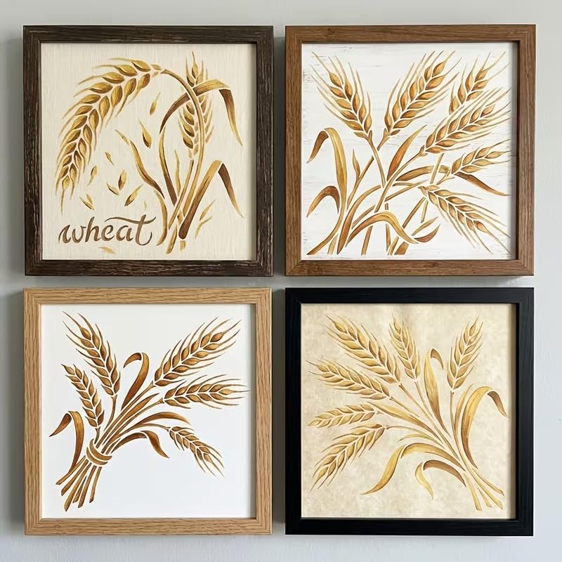 Set of 4 Wheat Ear Painting Stencil | Reusable Craft Stencil | Wheat Plant Template for Wall Painting