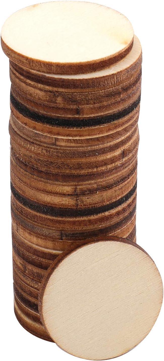 Haoser 100 Pieces 1 Inch Unfinished Wood Craft Circle Cutouts Round Natural Wooden Disc Circles Slices for DIY Crafts and Decoration - Haoser