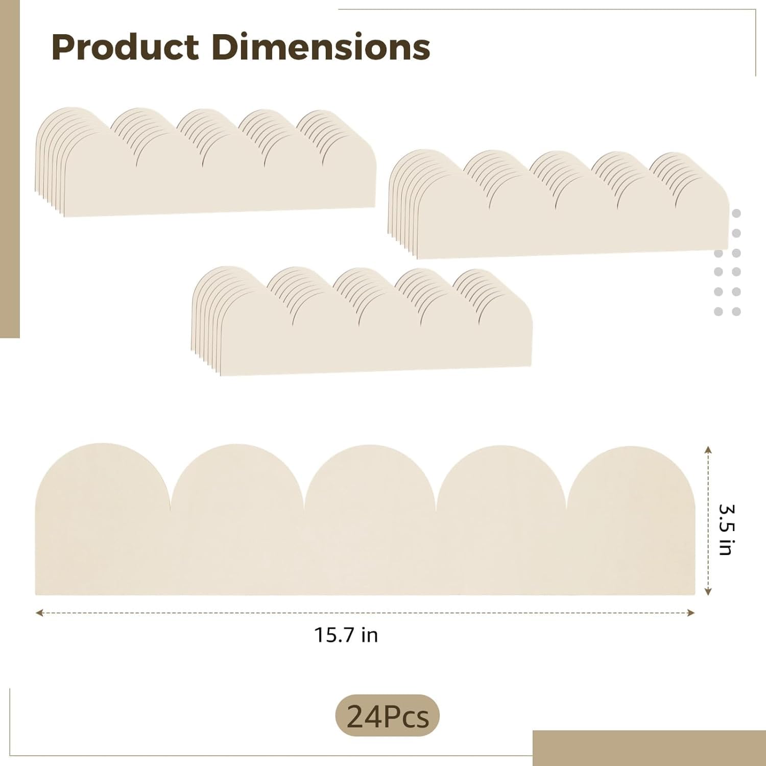 24 PCS Unfinished Scalloped Wood Trim, Decorative Scalloped Edge Wood Molding for DIY Craft Projects