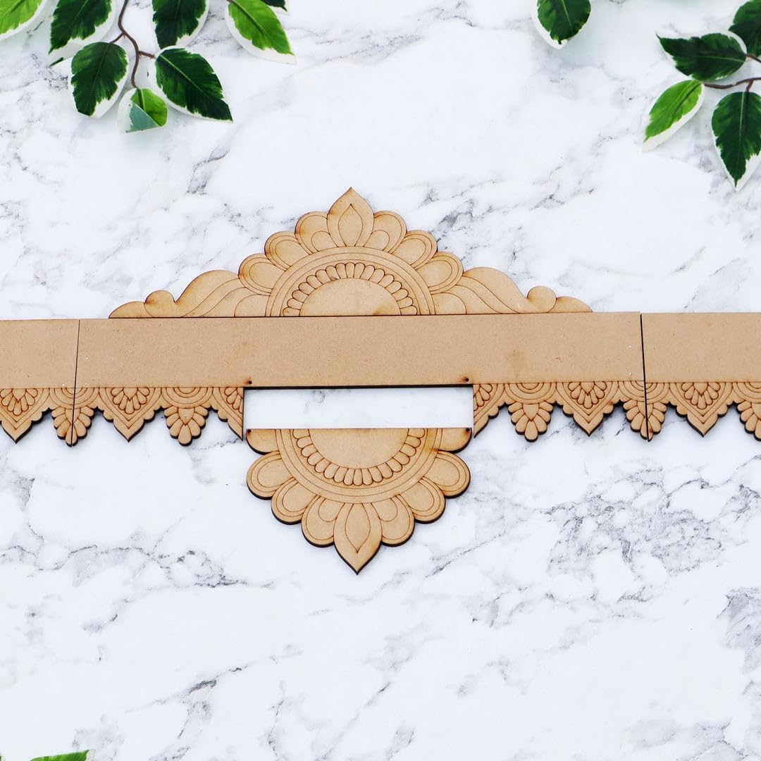 Pine MDF Crown Bandhanwar Door Hanging | Lotus Padma Wooden Toran for Home Entrance, Pooja Room & Festive Decoration | 38 x 7 Inch, Decorative Wooden Bandhanwar