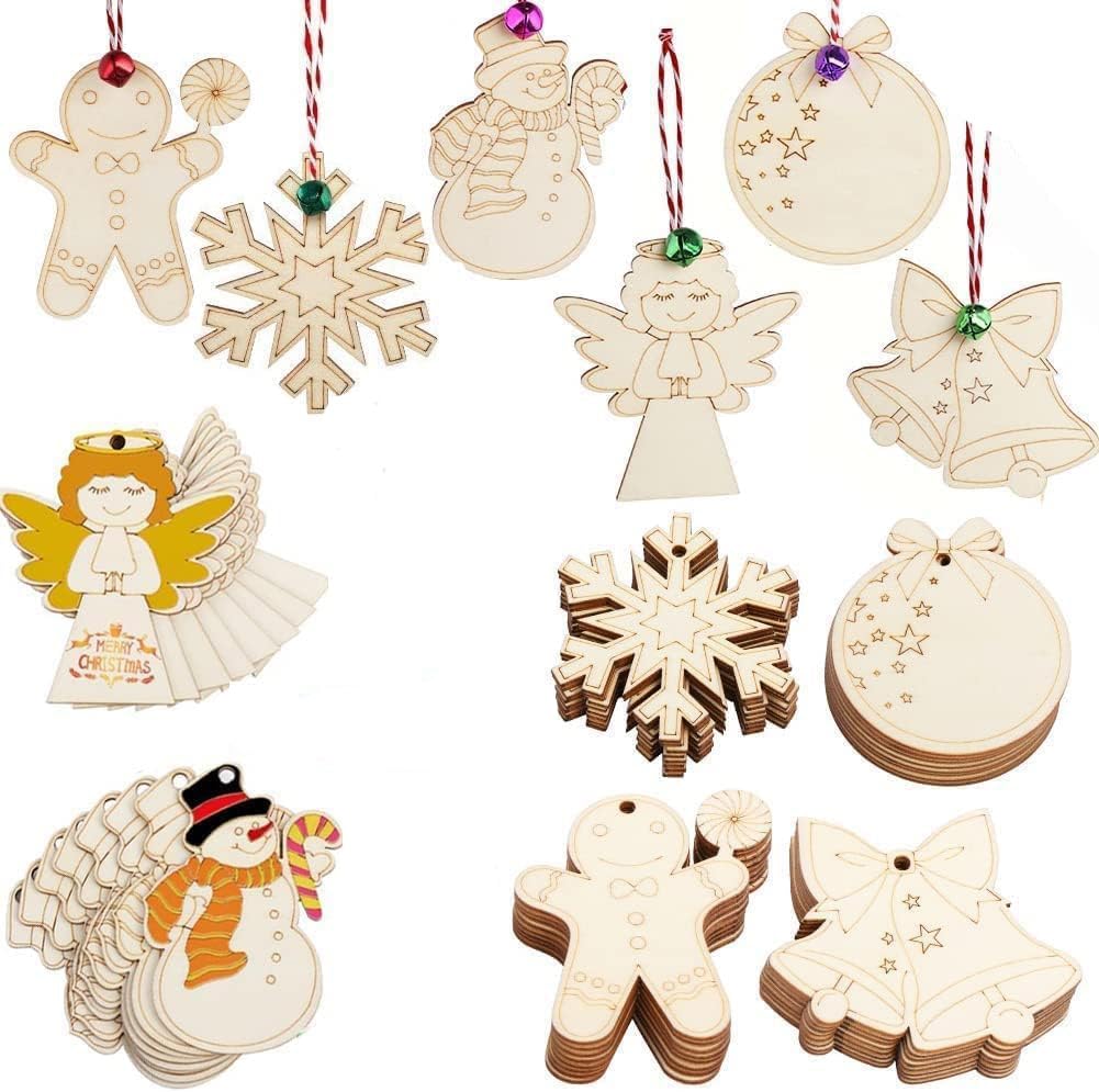 Haoser 18 pcs Wooden Christmas Ornaments Unfinished Wood