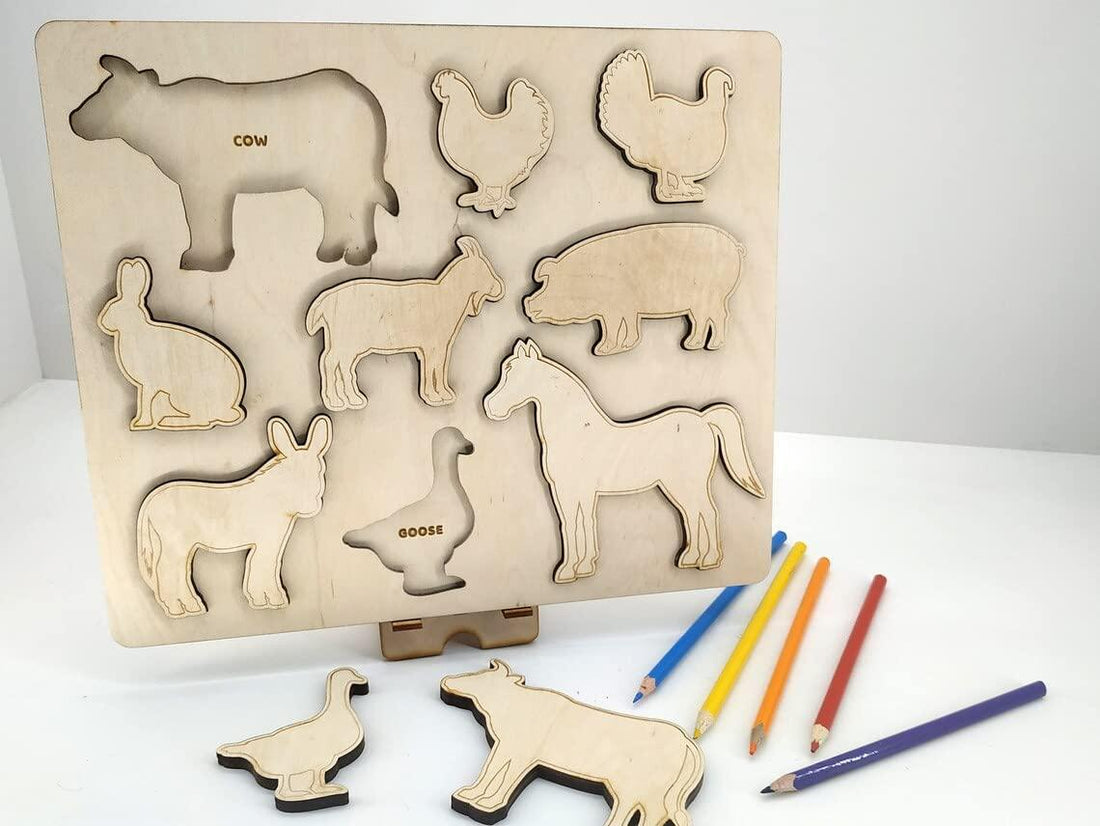 Haoser Wooden Farm Animal Puzzle, Educational Shape Puzzle Montessori Toy, Toddlers Study and Paint Learning Game. Personalized Gift for Kids Wooden, Puzzles for Kids. - Haoser