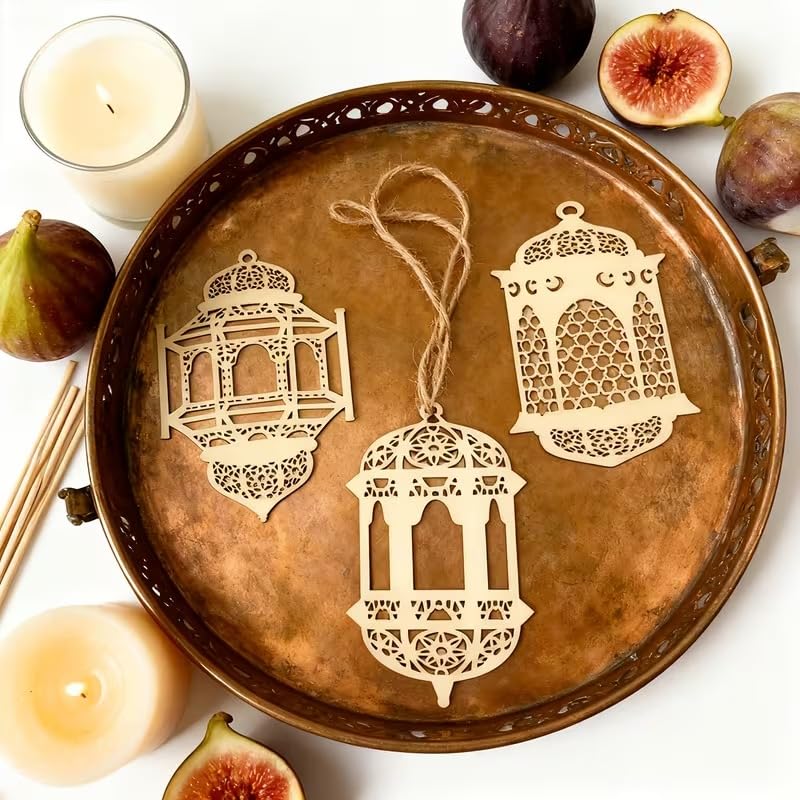 Ramadan Eid Al-Fitr Wooden Lantern Decor | Islamic Geometric Cut-Out Lanterns | Ramadan Mubarak & Eid Mubarak