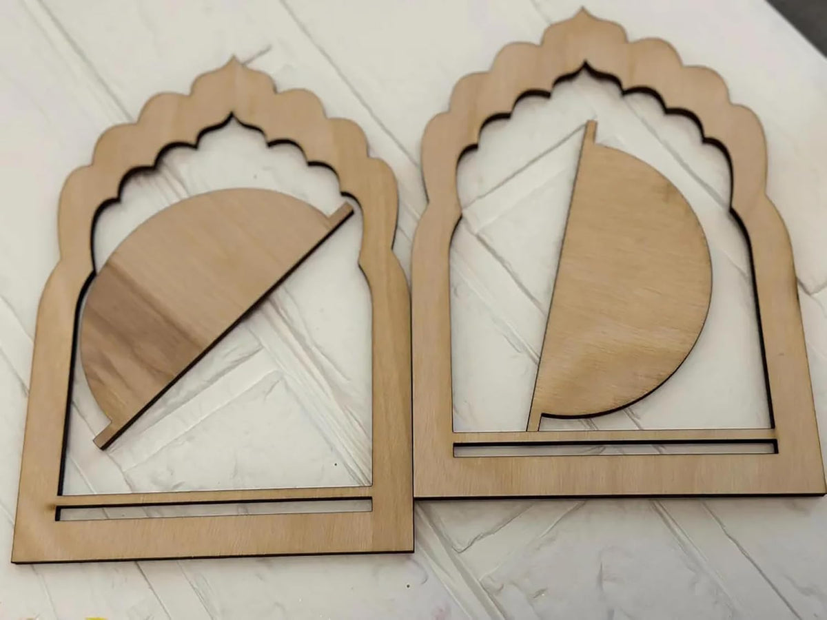 Set of Wooden Jharokha Frames – 7x5 Inch MDF Cutouts for Diwali Decoration