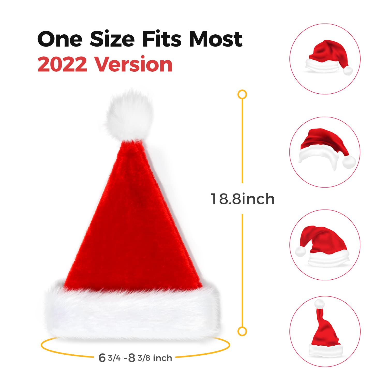 Haoser Christmas Hats Santa Hat Adult: Xmas Hat Holiday for Adults, Unisex Velvet Comfort Christmas Party Hat Thicken Classic Fur for Christmas Gifts New Year Festive Holiday Gifts for Men Wowen