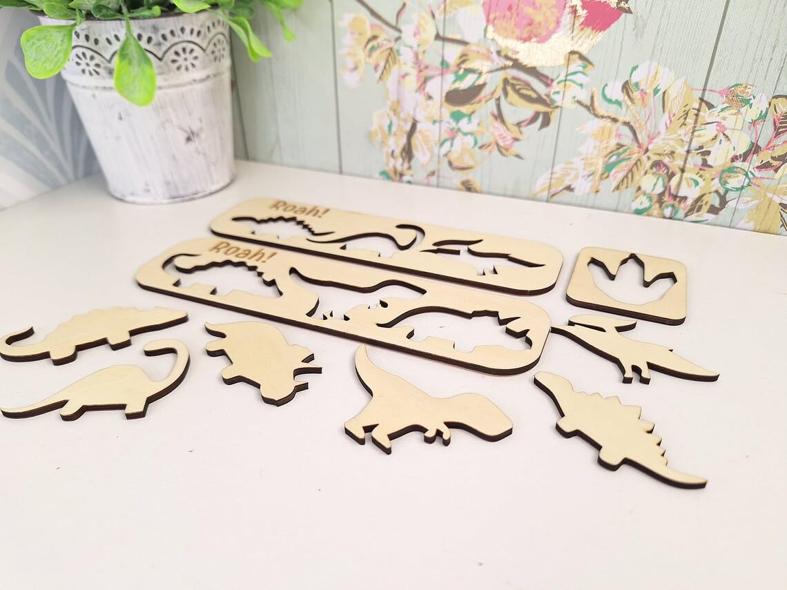 10 Pcs Dinosaur Wood Blanks for Crafts – Small Cutouts DIY Craft Decorations for Jewellery, Scrapbooking, Kids Art Projects & Wooden Dinosaur Shapes