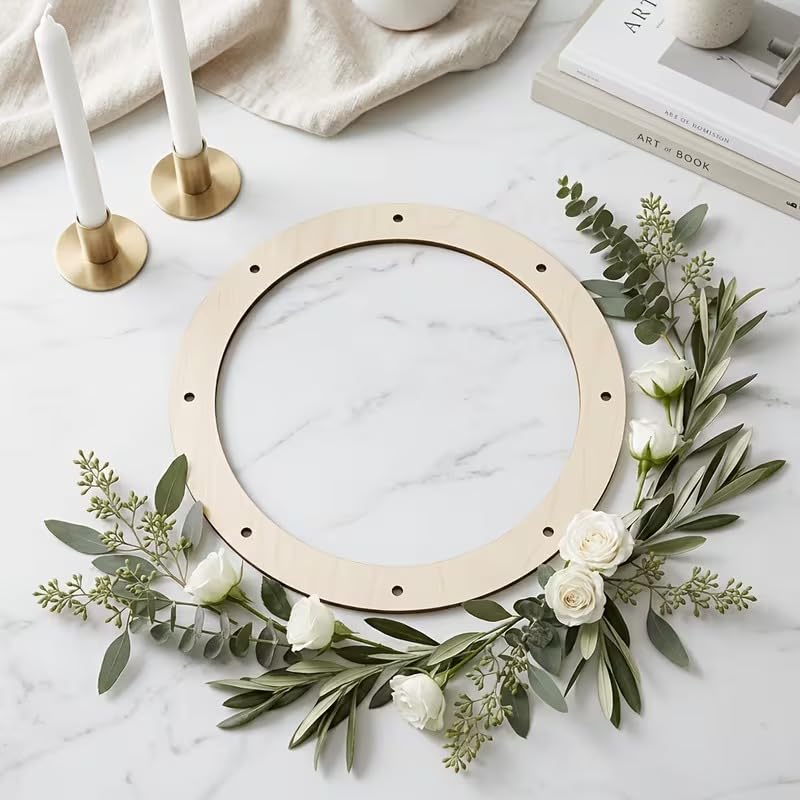 6 Pcs Round Unfinished Pine MDF Wooden Wreath Frame Slices for DIY Craft Painting, Hanging Wedding & Christmas Decorations, Wooden Art Doodle Craft Rings, Home Festival Decor, 5.9 Inch