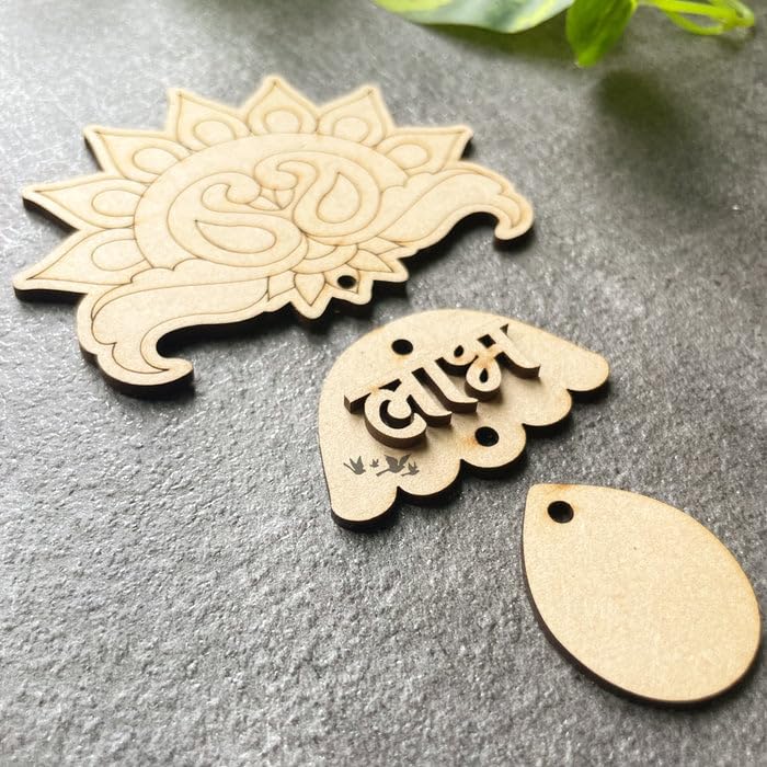 6 Pairs Wooden MDF Shubh Labh 3.5x3.5 Inch – Divine Mandala Design
