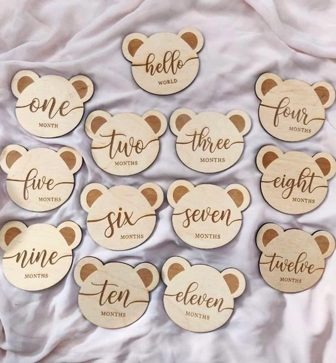 Haoser Teddy Bear Milestone Cards, Wooden Milestone Cards, Milestone, First Baby Milestones, Baby Shower Gift, Gender Neutral Gift - Haoser