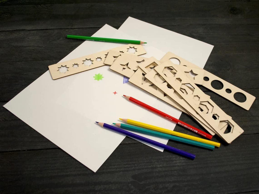 Haoser Wooden Stencils Set, Eco Stencils Set, Montessori Stencils, Geometric Stencil Set, Educational Game, Learning Toys How Write for Kids 8 pc - Haoser