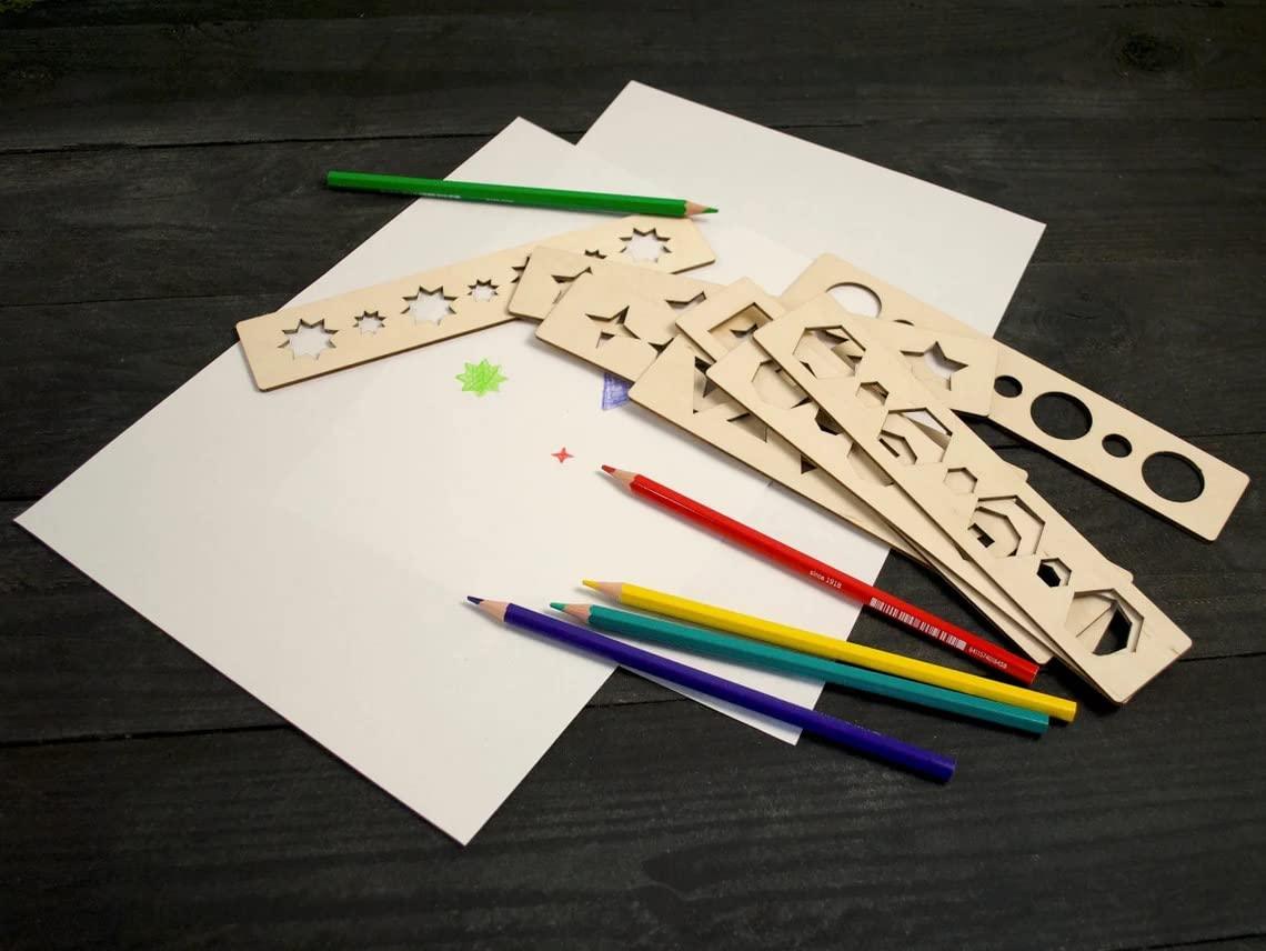 Haoser Wooden Stencils Set, Eco Stencils Set, Montessori Stencils, Geometric Stencil Set, Educational Game, Learning Toys How Write for Kids 8 pc - Haoser