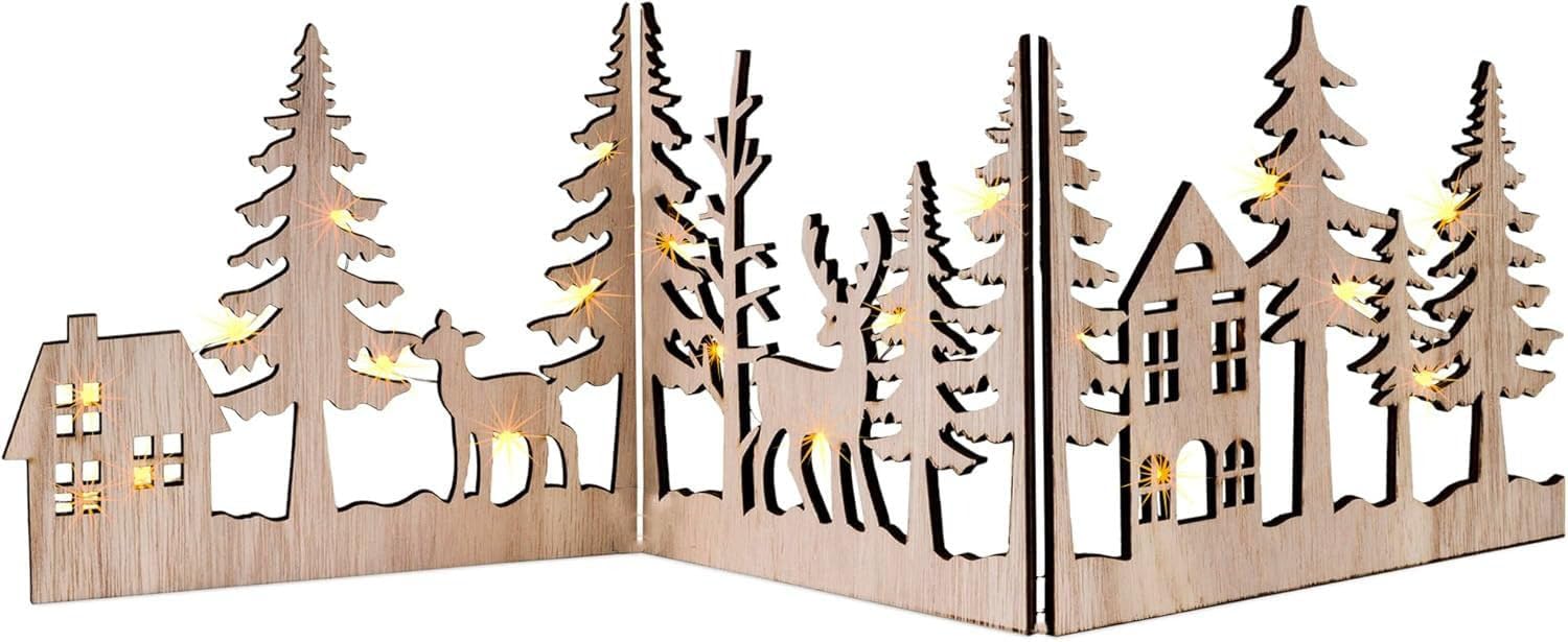 3 Pcs Wooden Christmas Village Set Decoration | Christmas Table Decor | Wooden Village House for Decoration