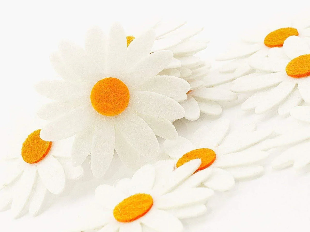 Haoser 50 Pieces of White Yellow Sunflowers Smile Children Flower Felt Cloth Patches Appliqus for Designing Gifting Packaging Dresses Hair Accessories Decor Hobby - Haoser