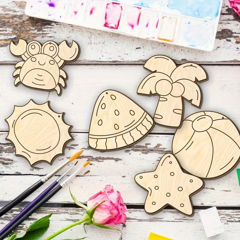 12 Pcs Wooden Craft Kit for Kids – Summer & Holiday DIY Painting Set