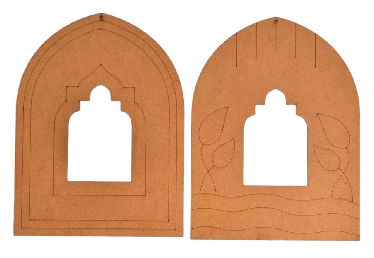 Hasoer Pack of 2 MDF jharokha Cutouts for Art and Craft |Plain Jharokha Primarked MDF Cutout DIY Work (21X30 Cm) Jharokha for Craft - Haoser