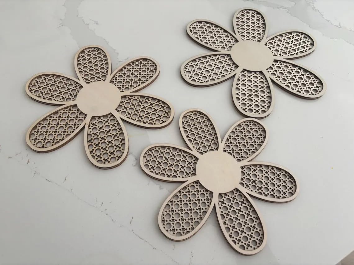 Pack of 3 Wooden MDF Flower Daisy Wall Decor | 4 Inch Nursery Room Décor for Kids Bedroom | Unfinished MDF Daisy Cutouts for DIY Painting & Craft