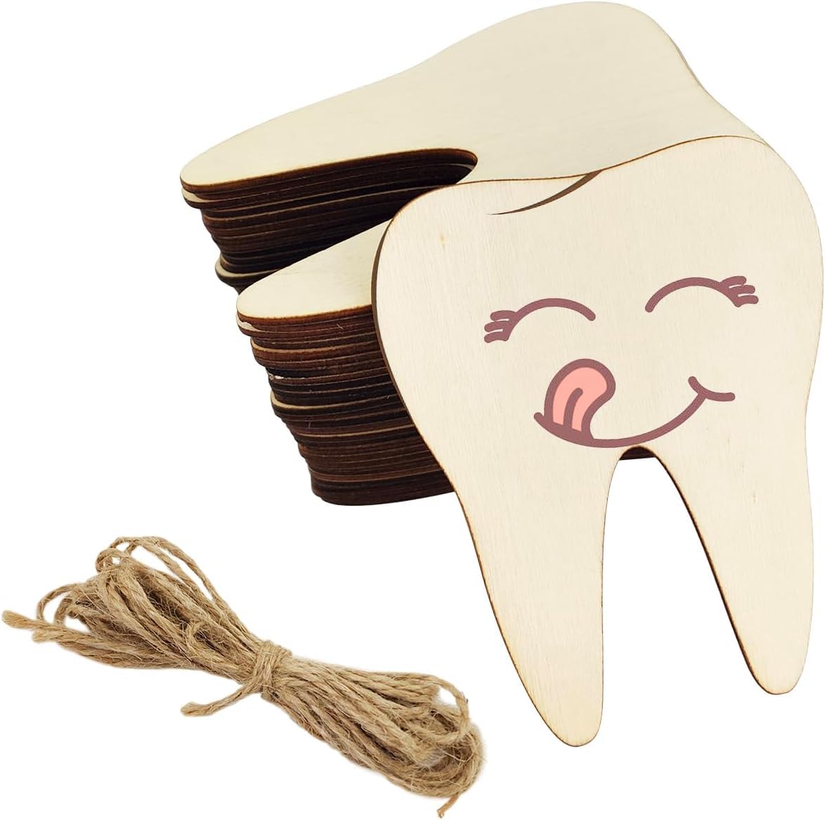 12 Pcs Wooden Tooth Shape Cutouts for DIY Craft | Unfinished Tooth Wooden Shapes