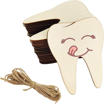 12 Pcs Wooden Tooth Shape Cutouts for DIY Craft | Unfinished Tooth Wooden Shapes