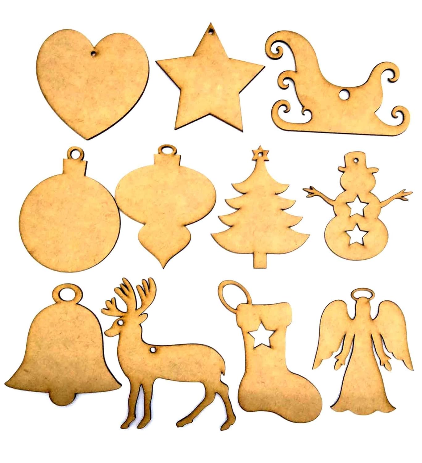 Haoser Wooden Christmas Tree Ornaments Cutout for Christmas Decoration Hanger Pack of 11, Wooden Christmas Decorations for Home