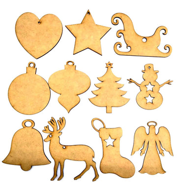 Haoser Wooden Christmas Tree Ornaments Cutout for Christmas Decoration Hanger Pack of 11, Wooden Christmas Decorations for Home