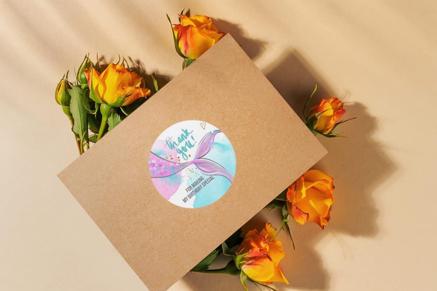Mermaid Theme Thank You Stickers – 24 Pcs Round 6 CM Multicolour Labels for Return Gift Bags, Party Favor