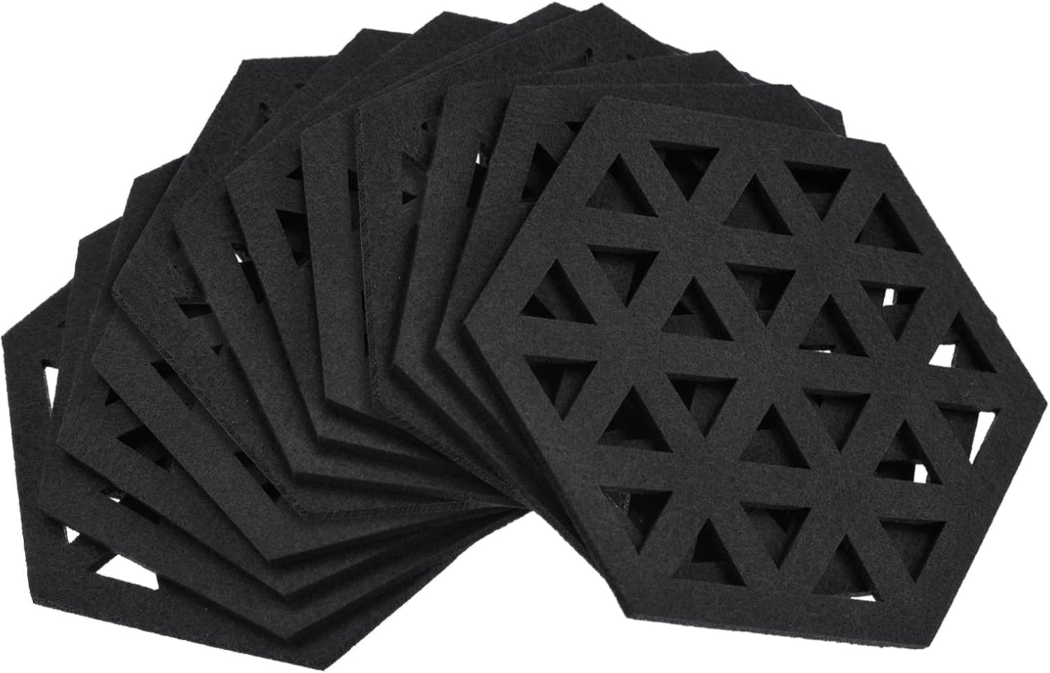 12 Pcs Black Hexagonal Drink Coasters – Vase, Reusable Thick Pads for Dining Table