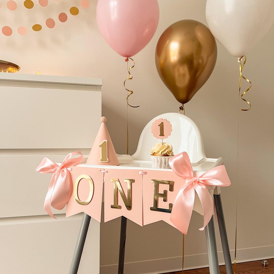 Chair Banner for Girl 1st Birthday Decorations | Baby Girl One Year Banner