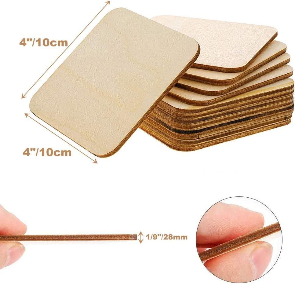 Haoser 50 Pieces 4Inches Unfinished MDF Pieces Square Blank Round Corners Pine MDF Sheets for DIY Arts Craft Project, Wooden Square Cutouts . - Haoser