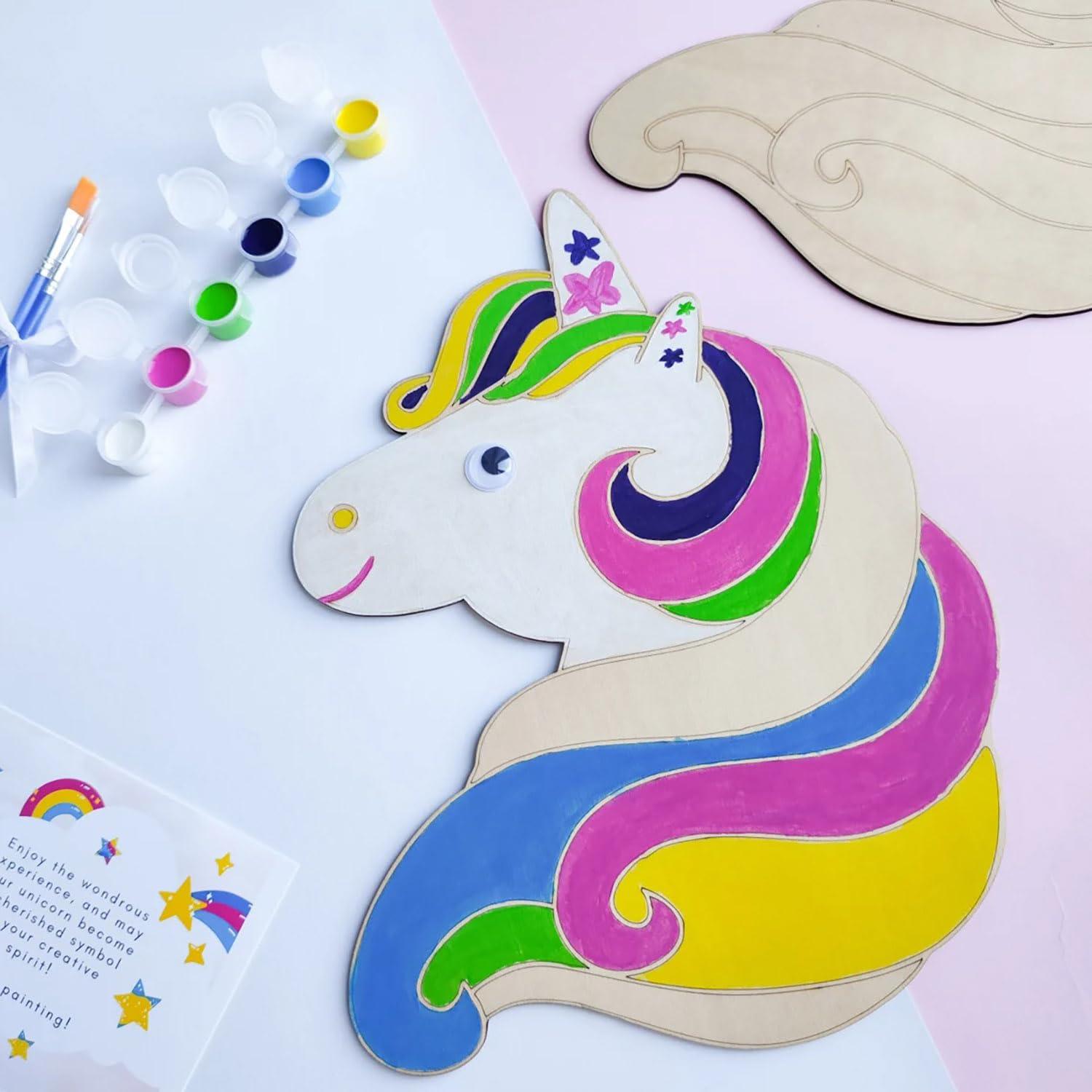 Haoser Engrave Unicorn Shape Wooden Crafts for Kids Painting DIY Crafts,Engrave Unicorn Wooden for Craft Supplies, Spring Party Home Decorations (30cm) - Haoser