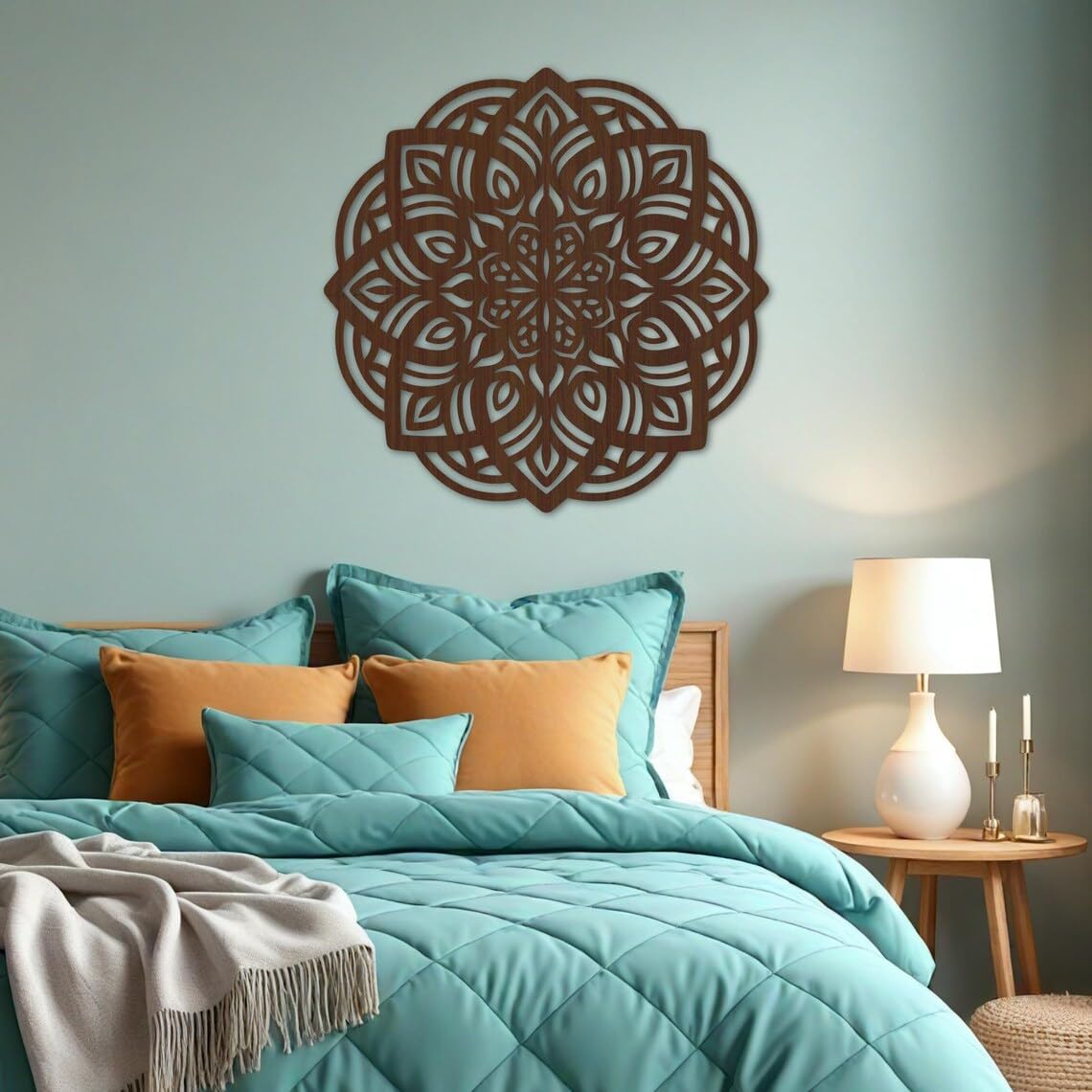Lotus Mandala Wall Art – 18 Inch Wooden Laser Cut Mandala Wall Panel – Lotus Flower Wall Hanging Décor – Yoga Room, Meditation Space, Boho Mandala Wall Décor