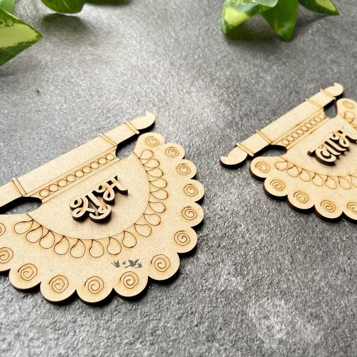 6 Pairs Wooden MDF Shubh Labh 3.5x3.5 Inch – Divine Mandala Design