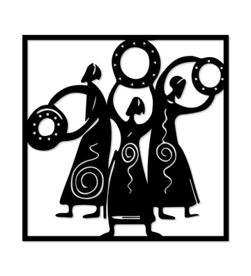 Black Folk Dance Wooden Wall Decor | Traditional Cultural Wall Art Panel for Living Room