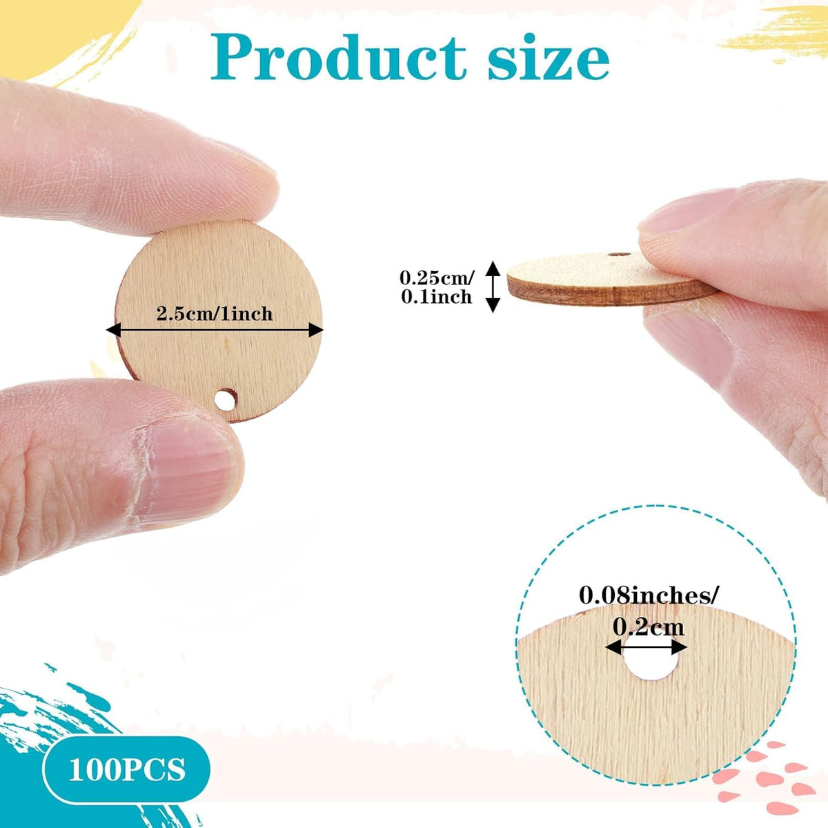 100 Pcs Blank Wooden Round Discs,1 Inch Unfinished Wooden Circles with Holes