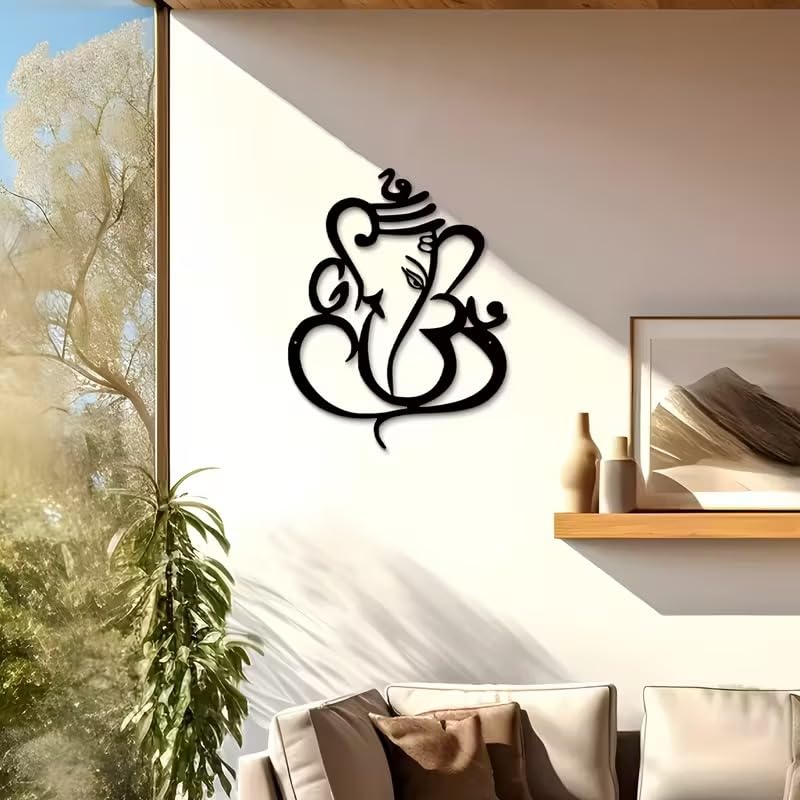 Ganesha Wooden Wall Art Hindu God Ganesha Decor | Modern Indian Spiritual Wall Hanging for Home, Office, Temple