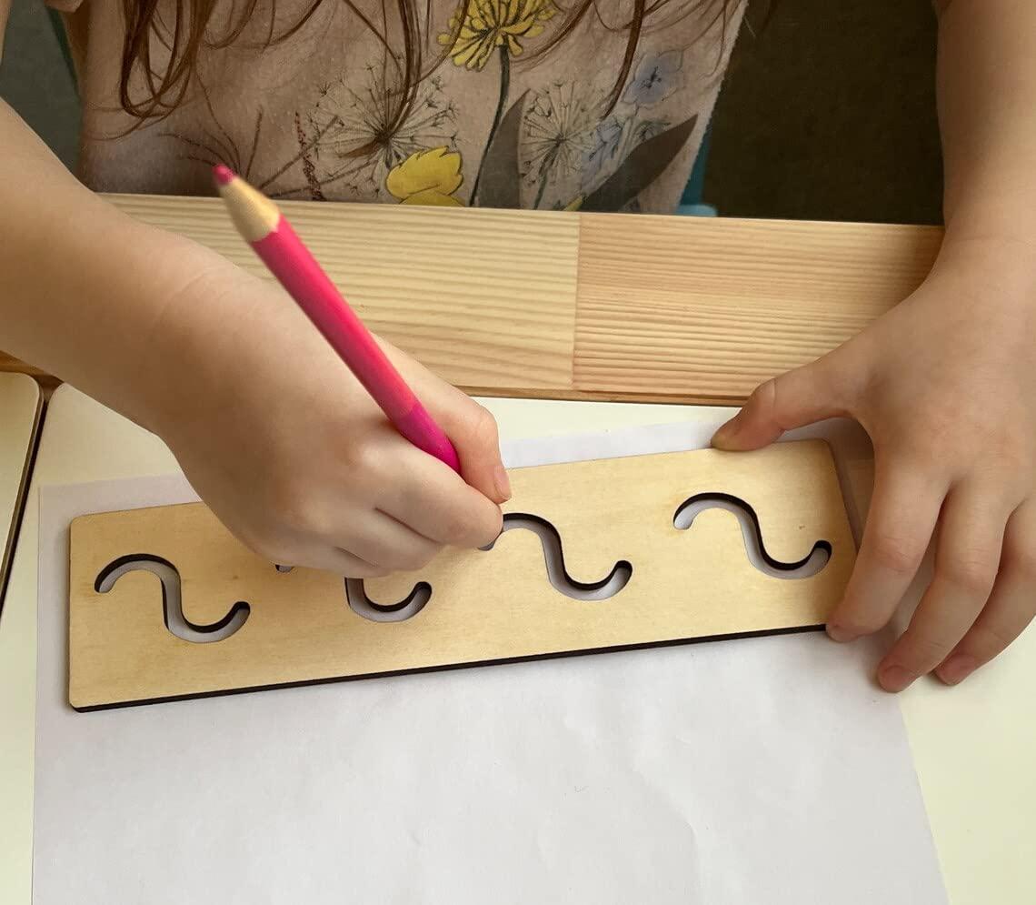 Haoser Educational Wood Handwriting Stencil Set Montessori Stencils Set,Wooden Educational Toys for Kids 3 Years or 2 or 4 Years Old (Size 9X2.5 in Pack of 12)) - Haoser