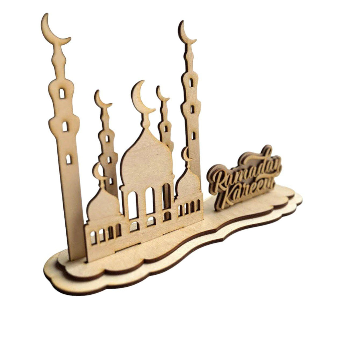 Curious Button Set of 1 Wooden Eid 3D Mosque Home Décor Interchangeable Sign, Eid Mubarak Islamic