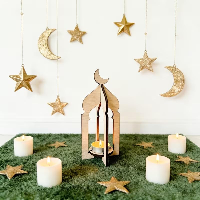 Wooden Ramadan Candle Holder Lantern for Home Decor | Unfinished Decorative Tabletop